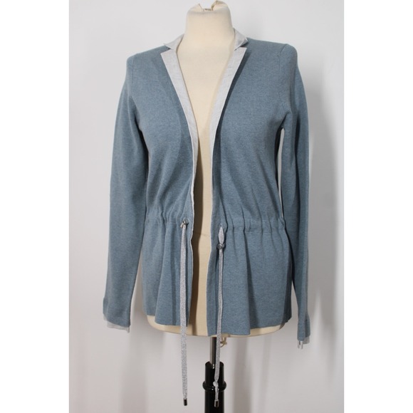 Peter Elliot 42 M Blue Open-Front Cinch Waist Cotton Knit Cardigan Topper Top - Picture 1 of 12